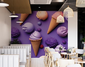 Eiscreme-Wandbild/ 3D-Eiscreme-Tapete/ Eiscreme-Wandkunst/ Café-Wandbild/ Esszimmer-Wandbild/ Restaurant-Dekor/ KB W282