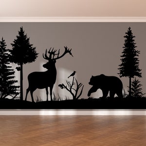 Deer Wall Decal/ Bear Wall Decal/ Trees Wall Decal Animals Wall Decal/ Mountain Wall Decal/Forest Wall decal/ Nature Wall Decal/ (K883)