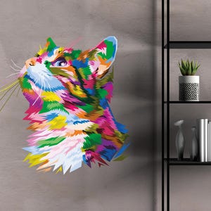 Cat Wall Decal/ Colorful Wall Decal/ Cat Pattern Decal for Nursery/ Cat Face Vinyl Wall Decal/ Wall Sticker in Pop Art Style/ K1455