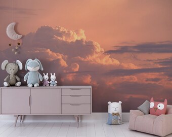 Sky Wall Mural/ Clouds Wall Mural/ Blue Sky Photo Wallpaper/ Pastel Blue Sky Wall Mural/ Heavenly Wall Murals/ Nature Wall Mural/  (KB W117)