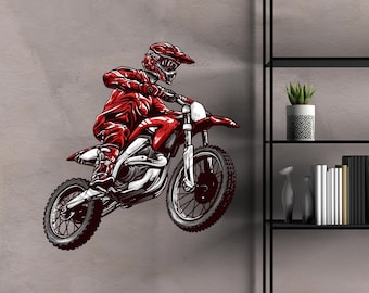 Motorcycle Wall Decal  Dirt Bike Wall Sticker Motorcycle Rider Vinyl Decal for Boys Bedroom (K271)