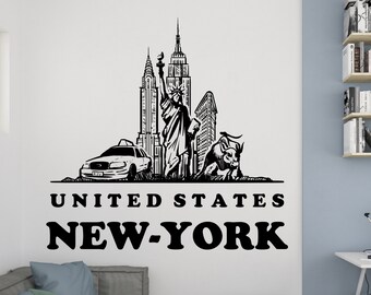 New York Wall Decal/ Cityscape Wall Decal / USA Wall Sticker/NY Skyline Decal/(K353)