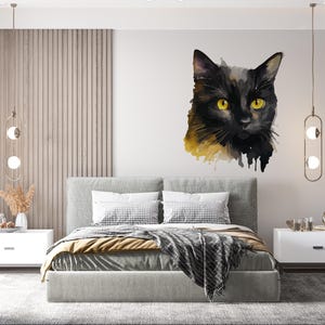 Cat Wall Decal/ Black Cat Wall Decal/ Cat Pattern Decal for Nursery/ Cat Face Vinyl Wall Decal/ Watercolor Cat Wall Decal/ Home Décor/ K1443