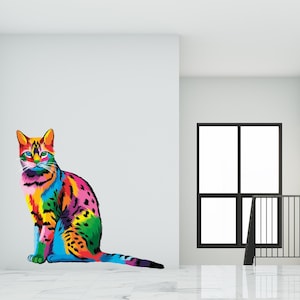 Cat Wall Decal/ Colorful Wall Decal/ Cat Pattern Decal for Nursery/ Cat Face Vinyl Wall Decal/ Wall Sticker in Pop Art Style/ K1477