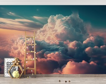 Sky Wall Mural/ Clouds Wall Mural/ Blue Sky Photo Wallpaper/ Pastel Blue Sky Wall Mural/ Heavenly Wall Murals/ Nature Wall Mural/  (KB W115)