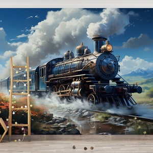 Lokomotive-Tapete/Dampfzug-Wandbild/3D-Wandbild/Alte Dampflokomotive-Wandbild/Home-Wandbild/Retro-Heimdekoration (KB W200)
