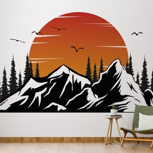 Mountains Wall Decal/Mountain Wall Sticker/ Pine Trees Mountains Wall Decal/ K1115