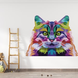Cat Wall Decal/ Colorful Wall Decal/ Cat Pattern Decal for Nursery/ Cat Face Vinyl Wall Decal/ Wall Sticker in Pop Art Style/ K1457
