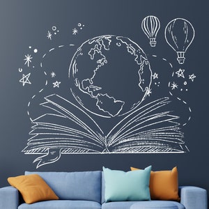 Calcomanía de pared de libro/Decoración interior del hogar/Decoración interior del hogar de la biblioteca/Calcomanía de pared MAPA mundial (K170)