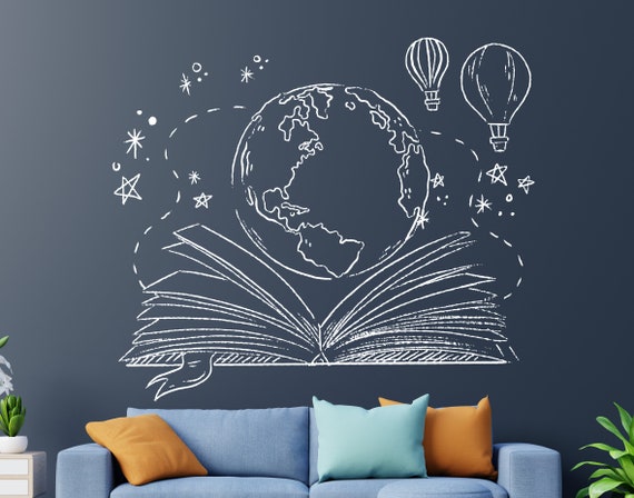 Book wall decal/Home Interior Decor/ Library Home Interior Decor/World MAP wall decal (K170)