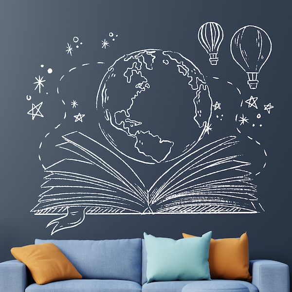 Book wall decal/Home Interior Decor/ Library Home Interior Decor/World MAP wall decal (K170)