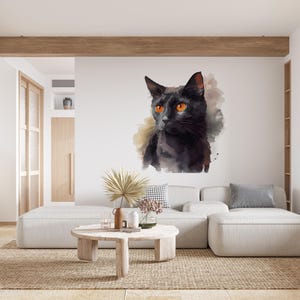 Cat Wall Decal/ Black Cat Wall Decal/ Cat Pattern Decal for Nursery/ Cat Face Vinyl Wall Decal/ Watercolor Cat Wall Decal/ Home Décor/ K1445