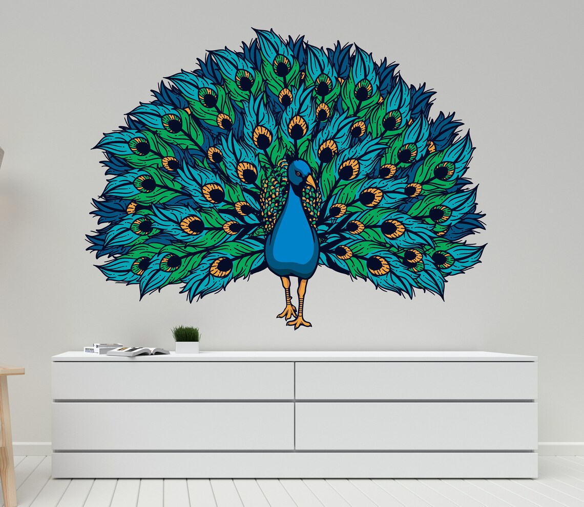 Peacock Wall Decal / Peacock Wall Sticker/ Bird Wall Decor/ Etsy