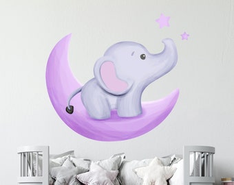 Décalcomanie murale éléphant / Vignette murale éléphant mignonne / Décalcomanie murale pour animaux / Autocollant de chambre d’enfant sur le lit / Autocollants de chambre d’enfant (K419)