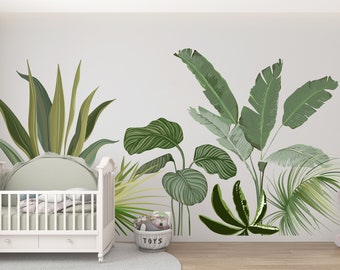 Tropical Wall Decal/ Monstera Wall Decal/ Tropical Leaves Wall Decal/ Palm Leaves Decal/ Home Living Room Decoration/Green Wall Decor (K702)