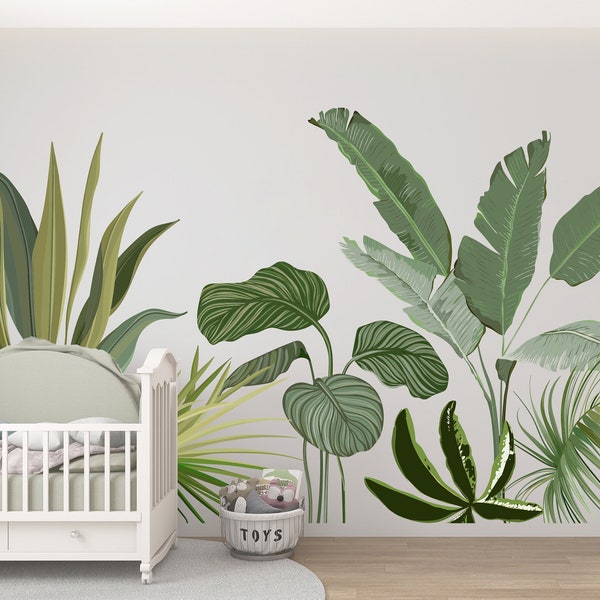 Tropical Wall Decal/ Monstera Wall Decal/ Tropical Leaves Wall Decal/ Palm Leaves Decal/ Home Living Room Decoration/Green Wall Decor (K702)