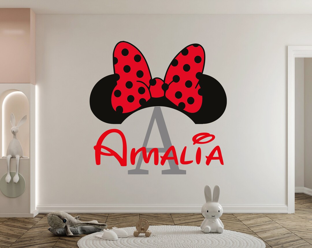 Custom Baby Name Wall Sticker - Minnie Mouse & Stars Vinyl Decal For Nursery Kids Room