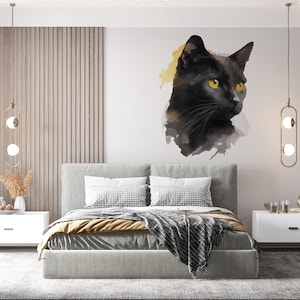 Cat Wall Decal/ Black Cat Wall Decal/ Cat Pattern Decal for Nursery/ Cat Face Vinyl Wall Decal/ Watercolor Cat Wall Decal/ Home Décor/ K1447