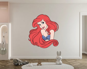 Ariel Wall Decal/ Little Mermaid Wall Decal/ Mermaid Decal Kids Wall Decal/ Cartoon Wall Decor/ Personalized Name Wall Decal (K1165)