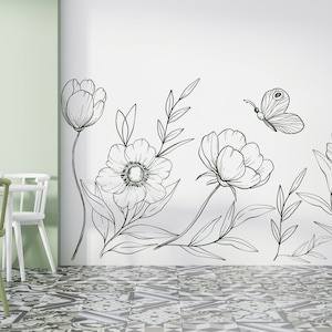 Flowers Wall Decal/ Flowers Wall Decal/ Flower Decals Wall Decor/ Peonies Wall Decal/ Chamomile Wall Decal/Roses Wall Decal (K674a)