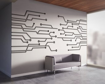 Muursticker printplaat. Technologie muursticker. Kantoor muur sticker. Zakelijke muursticker. Sticker gamerkamer. Technologie vinylkunst (K1207)