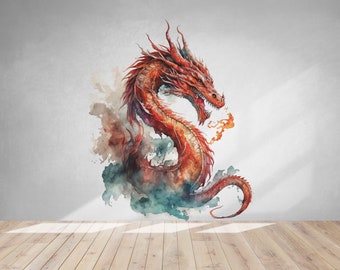 INDIGOS UG - Decalcomanie da muro - adesivi da parete - Murale - W353 Drago, 80 x 56 cm, Arancione - Decorazione per soggiorno, camera dei bambini, ufficio, scuola