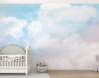 Sky Wall Mural/ Clouds Wall Mural/ Blue Sky Photo Wallpaper/ Pastel Blue Sky Wall Mural/ Heavenly Wall Murals/ Nature Wall Mural/  (KB W18)