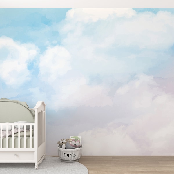Sky Wall Mural/ Clouds Wall Mural/ Blue Sky Photo Wallpaper/ Pastel Blue Sky Wall Mural/ Heavenly Wall Murals/ Nature Wall Mural/  (KB W18)