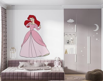 Ariel Wall Decal/ Little Mermaid Wall Decal/ Mermaid Decal Kids Wall Decal/ Cartoon Wall Décor/ Personalized Name Wall Decal (K1175)