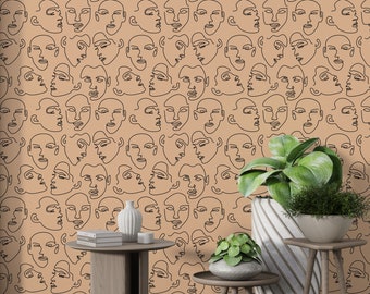 Boho Wallpaper/ Abstract Modern   Wallpaper/ Beige Boho Peel and Stick Wallpaper/Leafy Removable Wallpaper/ Botanical Wallpaper/ (KB W19)