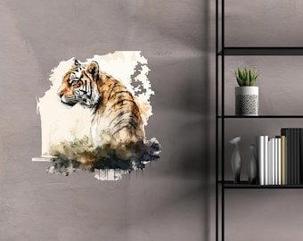 Tiger Wall Decal/ Safari Bedroom Décor/ Colored Tiger Decal/ Tiger Wall Sticker/ Watercolor Wall Decal/ Animal Wall Decals/ (K1452)