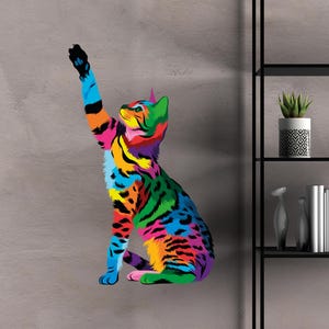 Cat Wall Decal/ Colorful Wall Decal/ Cat Pattern Decal for Nursery/ Cat Face Vinyl Wall Decal/ Wall Sticker in Pop Art Style/ K1478