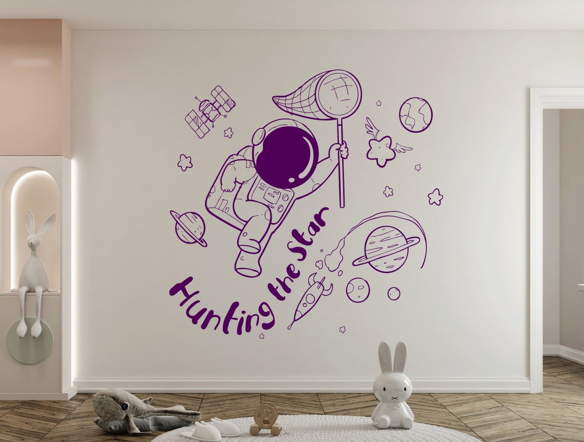 Astronaut Wall Decal Outer Space Wall Decor for Kids Bedroom Etsy