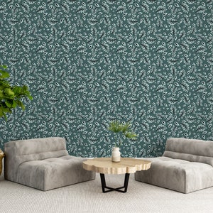 Leafy Removable Wallpaper/ Green Wallpaper/ Green Botanical Peel and Stick Wallpaper/ Floral Wall Art Decor/ (KB W1)