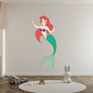 Ariel Wall Decal/ Little Mermaid Wall Decal/ Mermaid Decal Kids Wall Decal/ Cartoon Wall Decor/ Personalized Name Wall Decal (K1132)