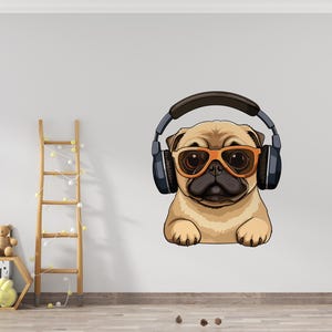 Dog Wall Decal/ Pug Wall Decal/ Animal Wall Decal/Colorful Dog Wall Decal/ Nursery Wall Stickers/ Doggie Stickers/ Home Décor (K1473)
