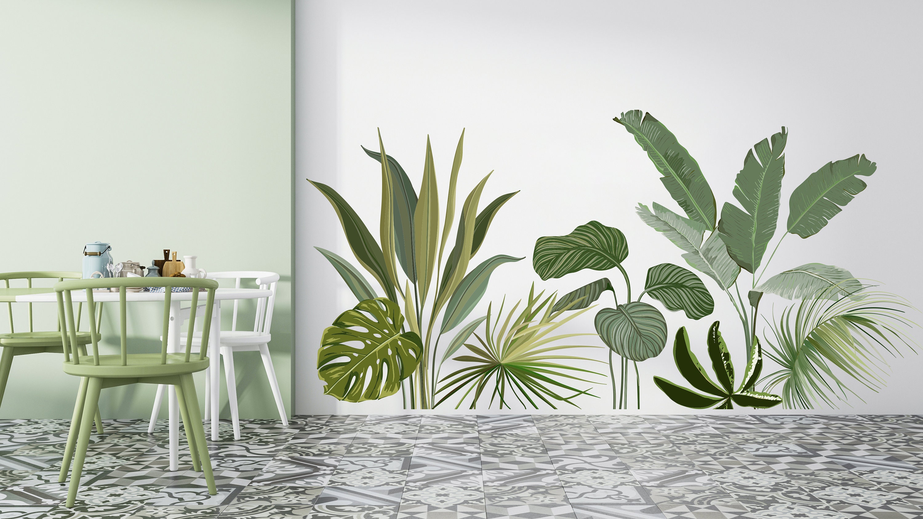Tropical Wall Decal/ Monstera Wall Decal/ Tropical Leaves Wall Etsy