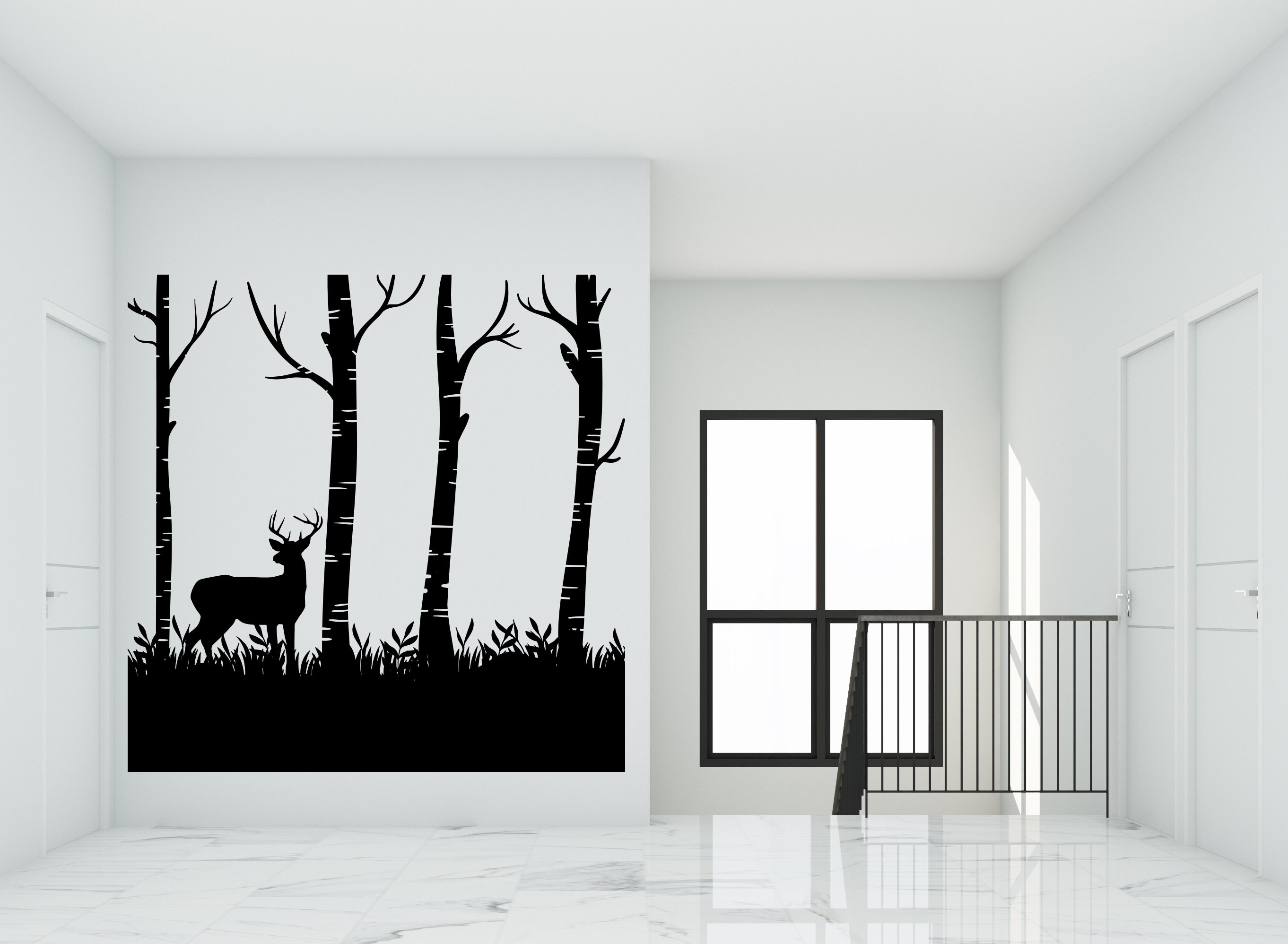 Deer Wall Decal/ Forest Wall Decal/ Animals Wall Decal Trees - Etsy