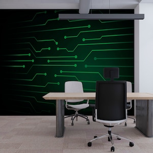 Circuit Board Office Wall Decal/ Gamer Room Decal/ Business Wall Mural/ Technology Vinyl Wall Art Decals/ 3D Wall Mural (KB W141)
