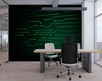 Circuit Board Office Wall Decal/ Gamer Room Decal/ Business Wall Mural/ Technology Vinyl Wall Art Decals/ 3D Wall Mural (KB W141)