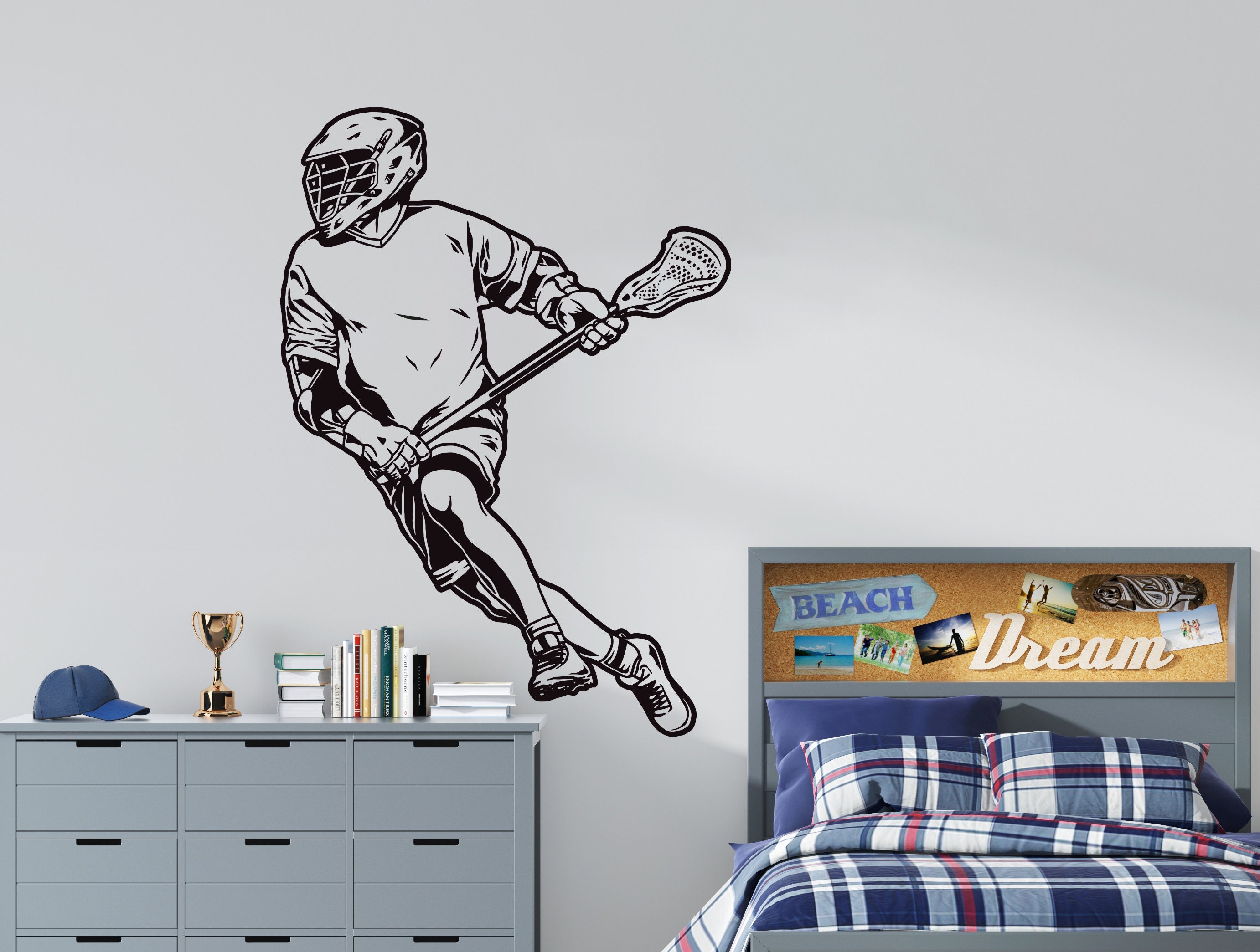 Lacrosse Wall Decal Sports Wall Decor Lacrosse Player Wall Etsy