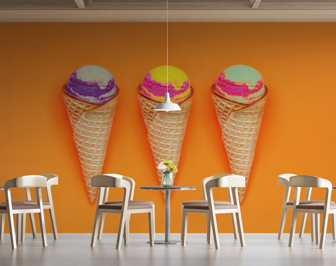 Ice Cream Wall Mural/ 3D Ice Cream Wallpaper/ Ice Cream Wall Art/ Café