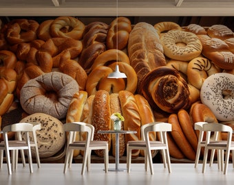 Bakery Wall Mural/ Kitchen Wall Mural/ Colorful Wall Mural/ Bakery Wall Décor/ Bakery Pattern Wallpaper/ Dining Room Wall Mural/ KB W306