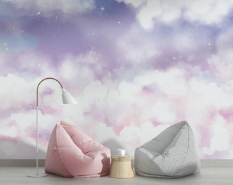 Sky Wall Mural/ Clouds Wall Mural/ Blue Sky Photo Wallpaper/ Pastel Blue Sky Wall Mural/ Heavenly Wall Murals/ Nature Wall Mural/  (KB W36)