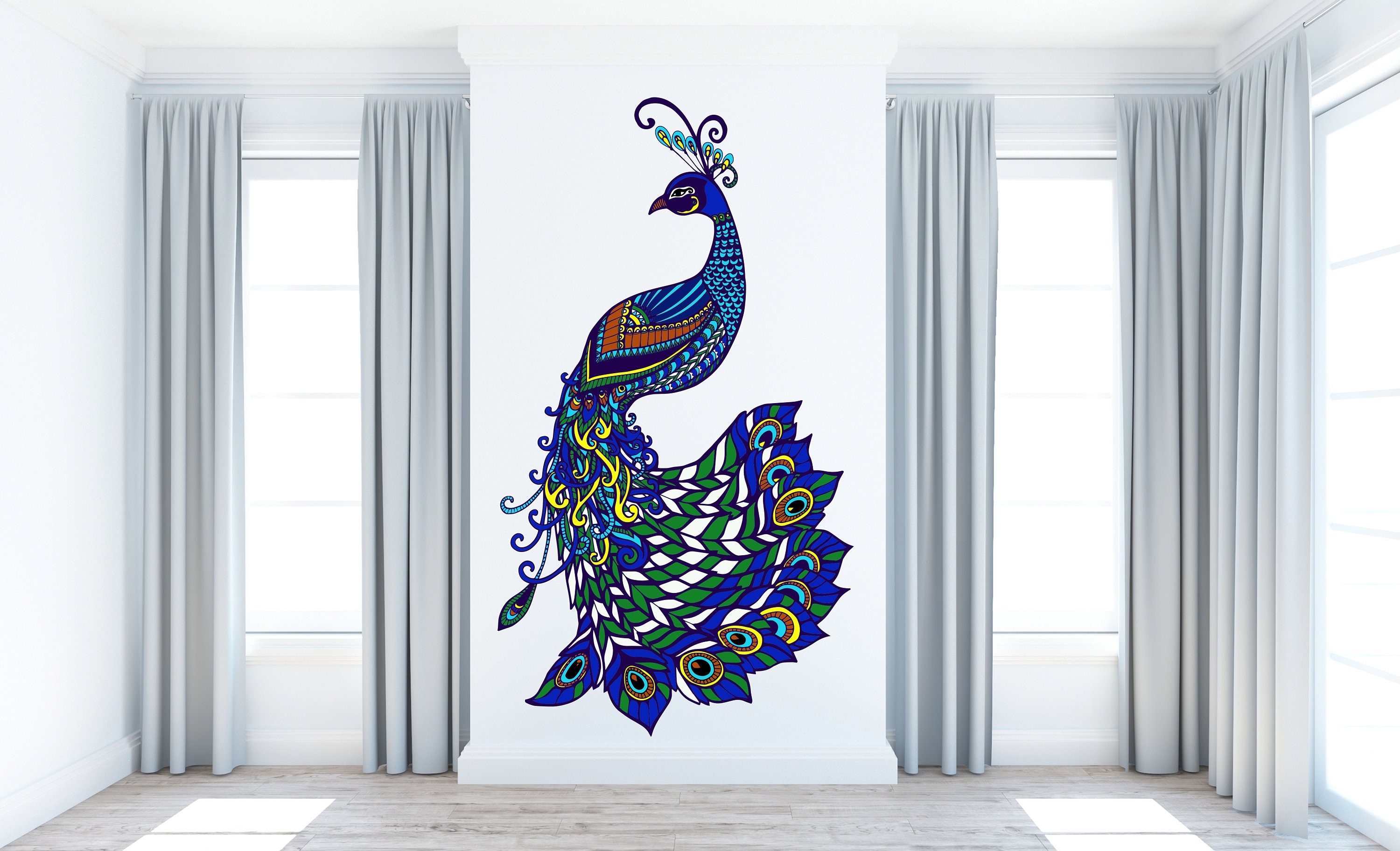 Peacock Wall Decal / Peacock Wall Sticker/ Bird Wall Decor/ Etsy