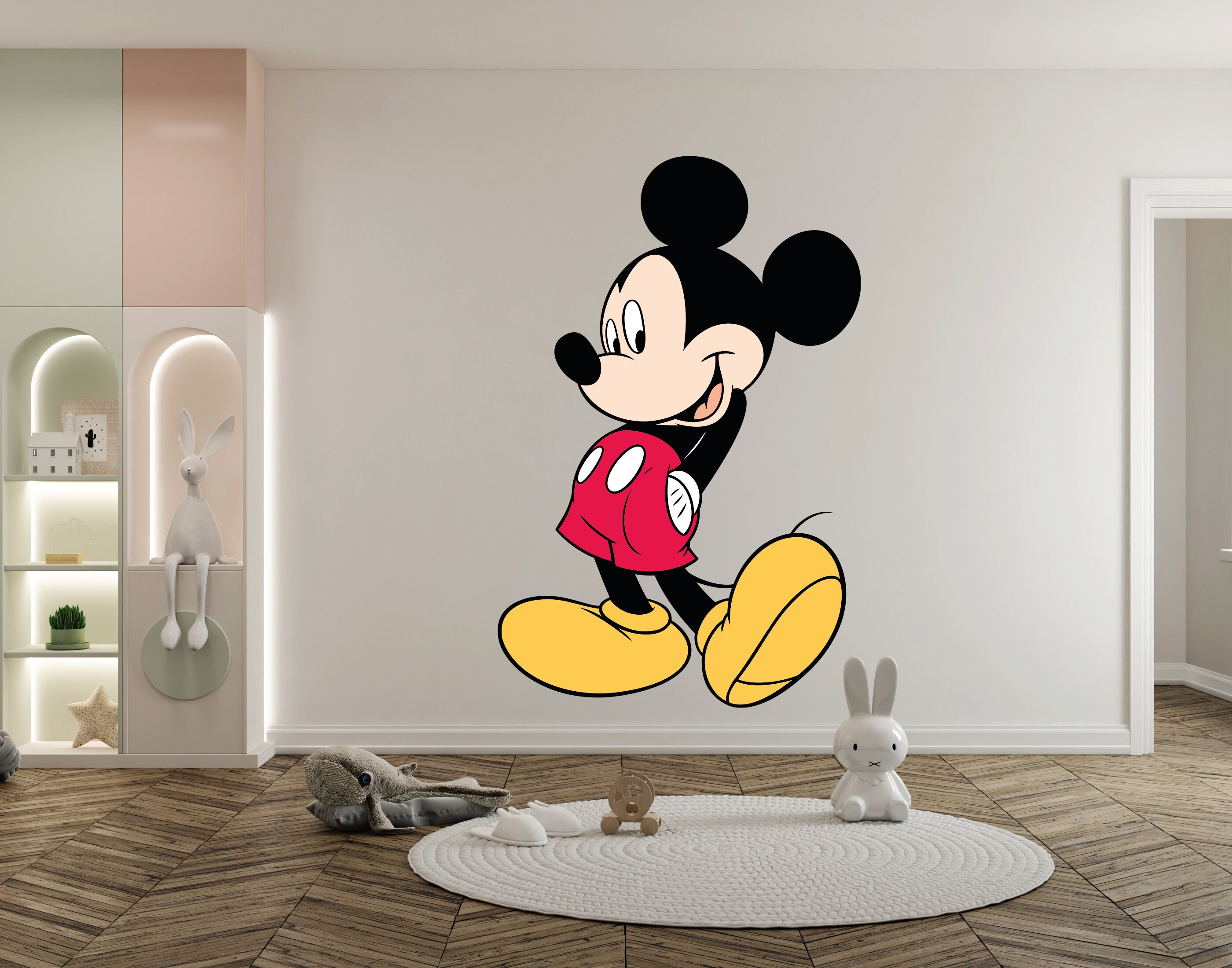 24 adesivi da parete in PVC con testa di topolino, per cameretta dei bambini, in vinile, facile da rimuovere (oro