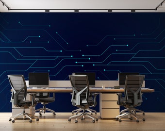 Circuit Board Office Wall Decal/ Gamer Room Decal/ Business Wall Mural/ Technology Vinyl Wall Art Decals/ 3D Wall Mural (KB W146)