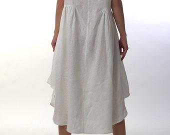 White Linen Maxi Dress: Asymmetric Bohemian Kaftan