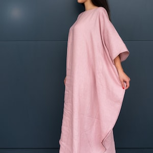 Handmade Oversized Linen Kaftan Dress Women, Long Kimono Style, Boho Slow Fashion Artisan