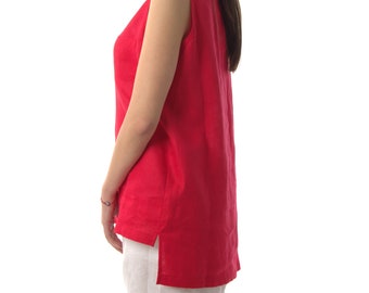 Minimalist Red Linen Top, Linen Tunic Top, Summer Tunic, Linen Tank Top, Plus Size Linen Tunic Women, Linen Clothing, Sleeveless Tunic Top